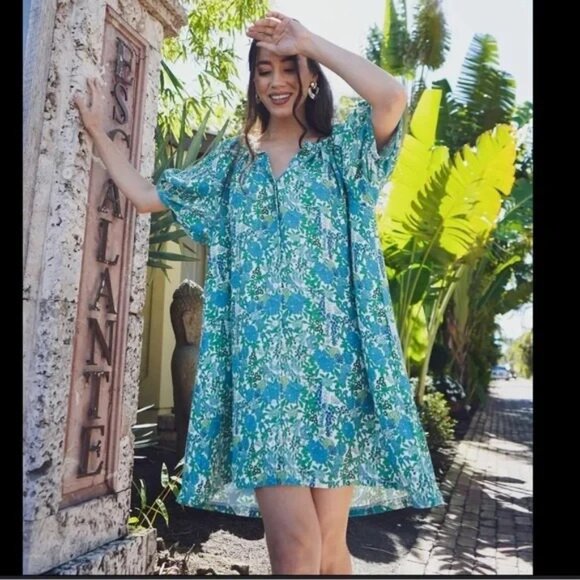 EUC Smith & Quinn Posie Dress in Seaweed Kiss Blue Green Floral womens S Small - Picture 2 of 10